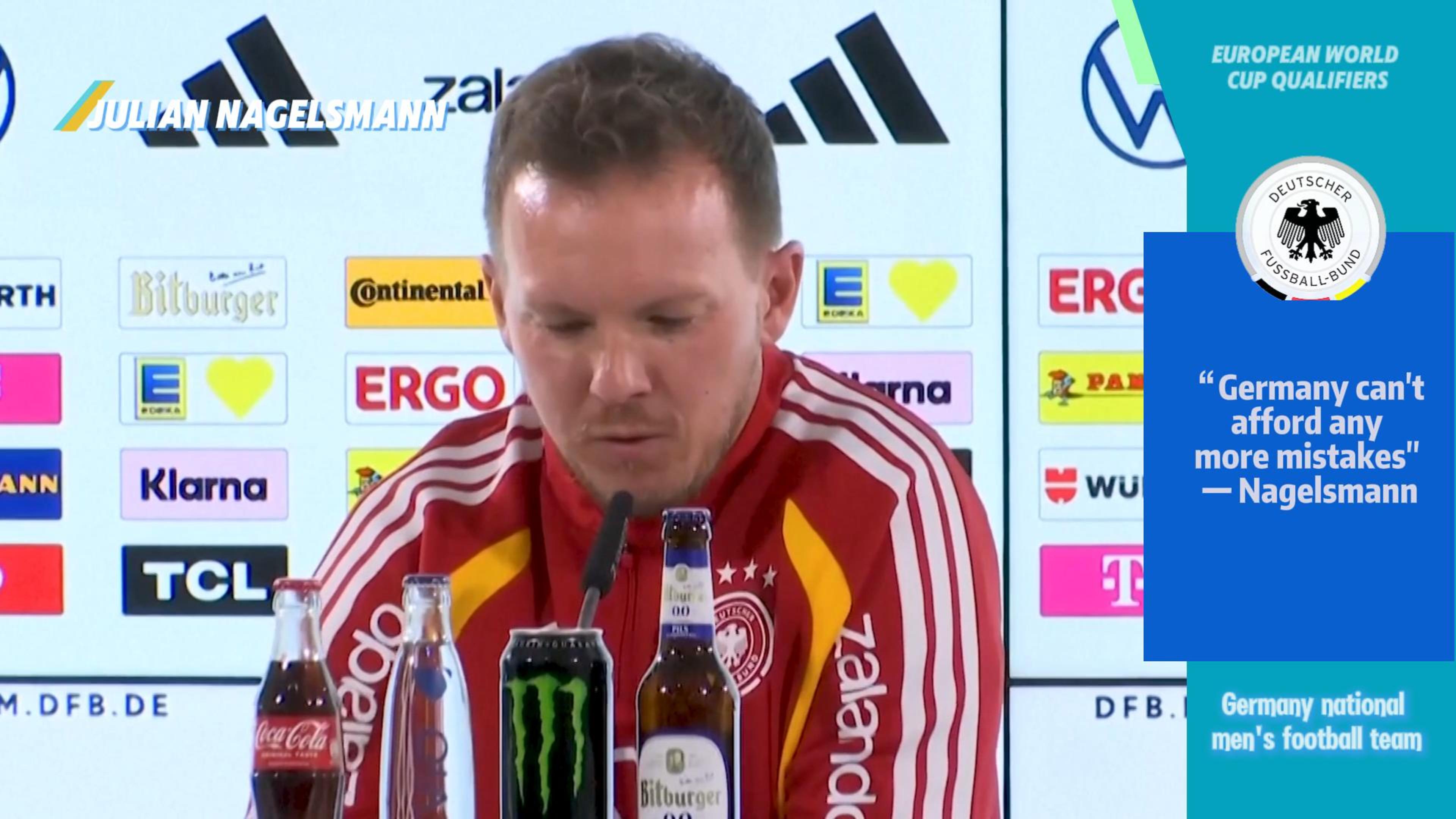 If the Germany national football team can defeat Luxembourg and Slovakia, it will secure a spot in the 2026 FIFA World Cup.----"Germany can't afford any more mistakes" – Julian Nagelsmann